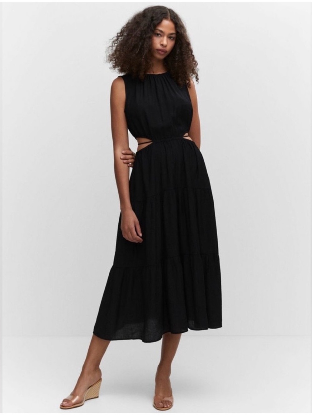 Mango Black Midi Dress with Side Cutouts